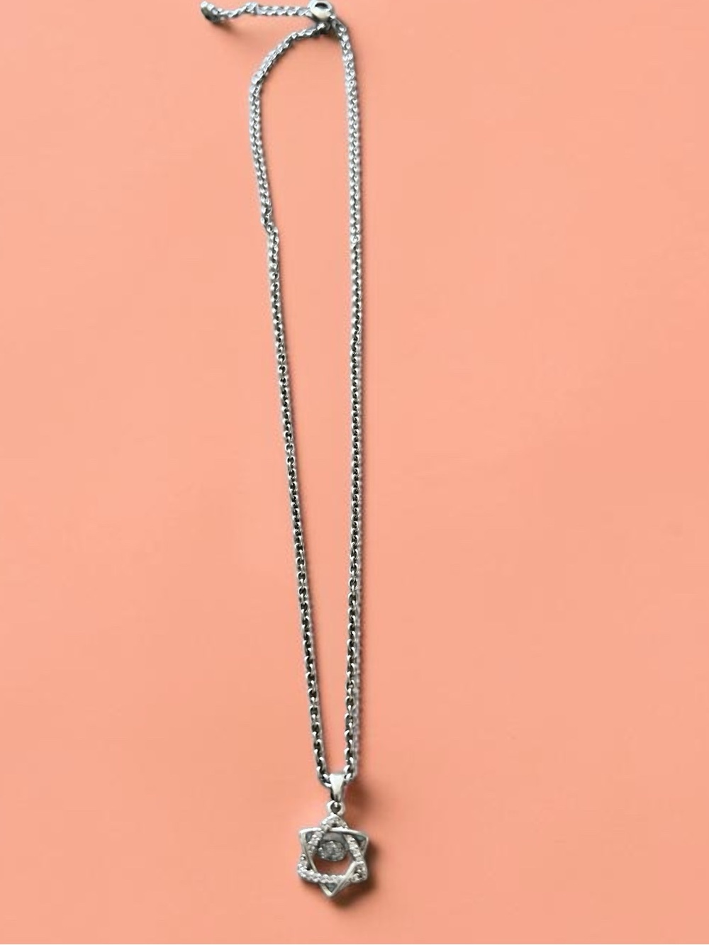 Silver-Tone “Star of David” pendant Necklace with floating cubic zirconia